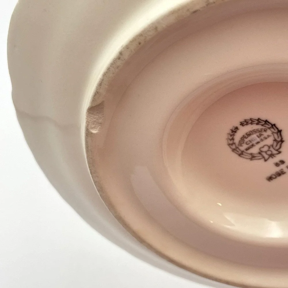 Vintage 1960s Pope Gosser China‎ Rose Point Gravy Boat Attached Underplate USA